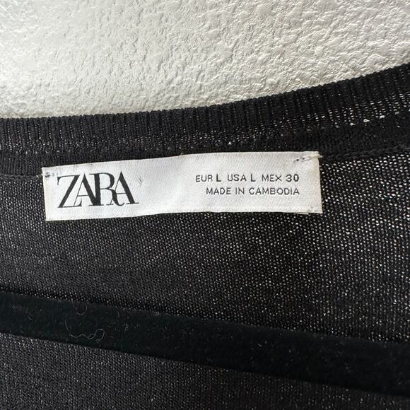 Zara Black Round Neck Long Sleeve Lightweight Thin Sweater Jumper L - Picture 5 of 11